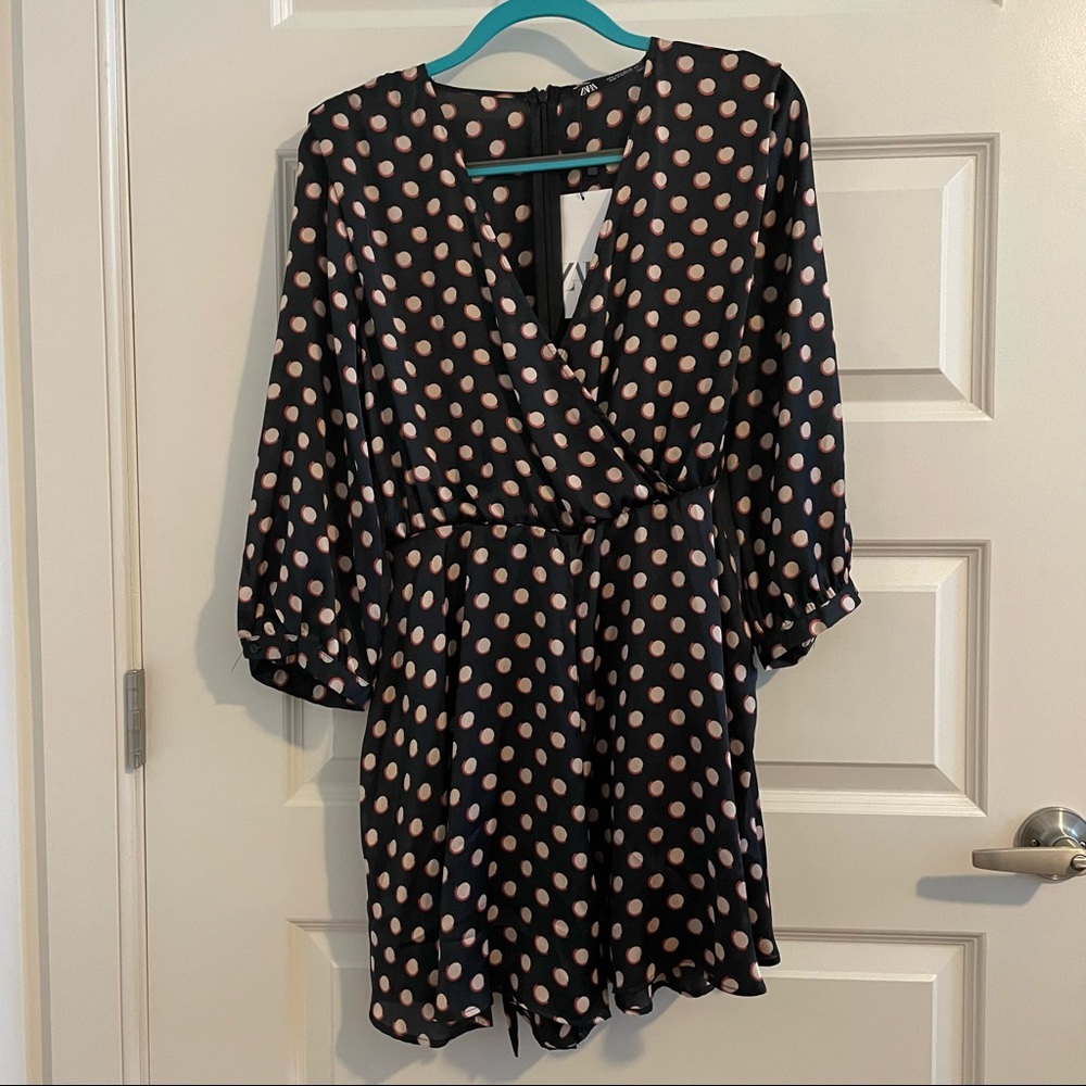 Zara Polka Dot Wrap Romper, Size L, with tags